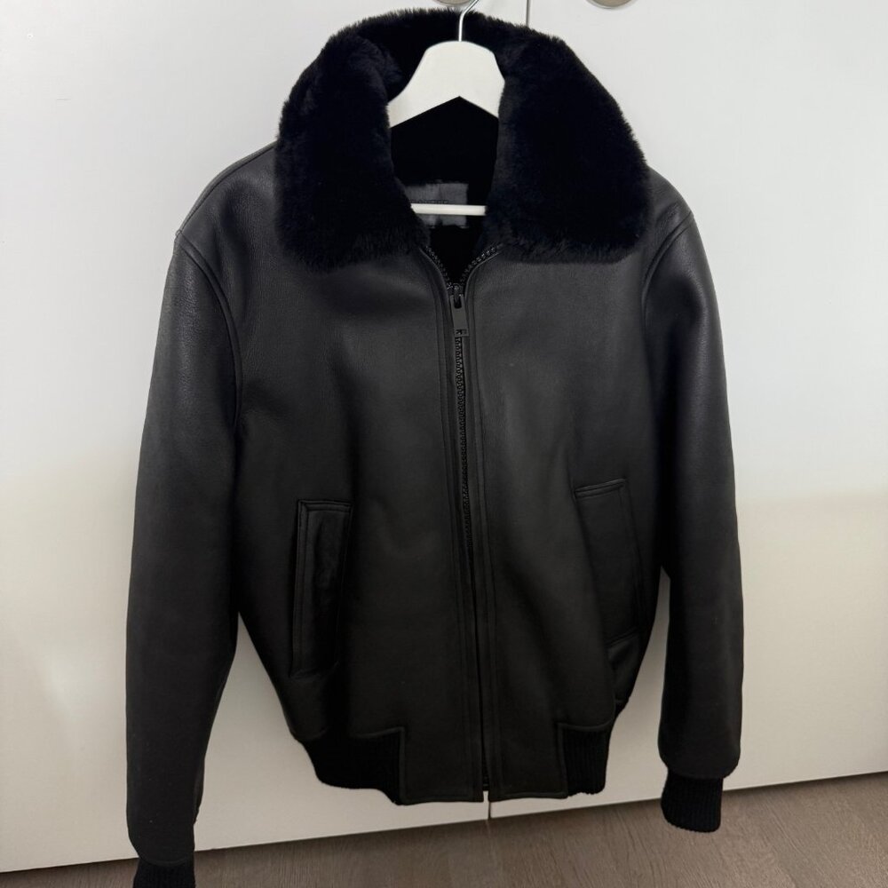 Men’s Sandro Shearling Jacket – Black – Size Small – Great Condition
